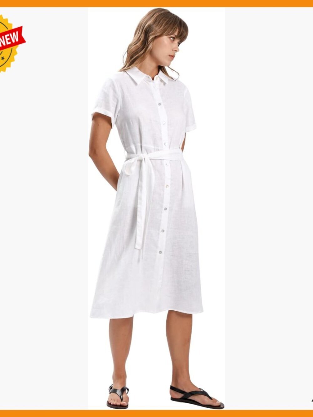Linen Midi Dress Button Down Casual Summer Loose Fit